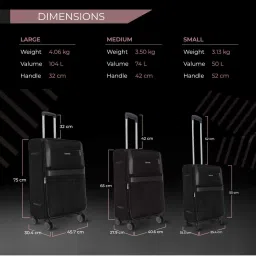 Nasher Miles Toledo Expander Soft-Sided Polyester  Set of 3 Black Trolley Bags (55, 65 & 75 cm) image 2