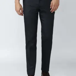 Van Heusen Navy Blue Slim Fit Self Pattern Trousers-picture-41