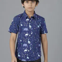 Under Fourteen Only Kids Blue Cotton Printed Shirt-image-75