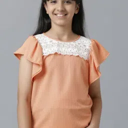 Under Fourteen Only Kids Orange & White Cotton Embroidered Top-image-98