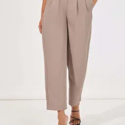 Styli Beige Plain Trousers-picture-50