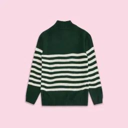 Pantaloons Junior Olive & White Striped Full Sleeves Sweater image 2