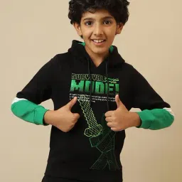 Kidsville Boys Black Printed Hooded Sweatshirt-image-64