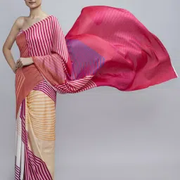 navyasa by liva Pink Printed Saree With Unstitched Blouse image 5