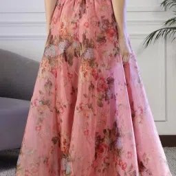 NEUDIS Peach Floral Print Maxi Lehenga Skirt image 2