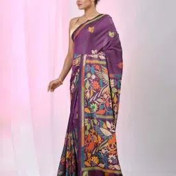 Charukriti Purple Embroidered Saree With Unstitched Blouse image 3