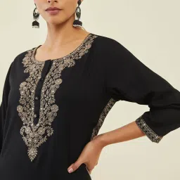 Soch Black Embroidered Straight Kurta image 5
