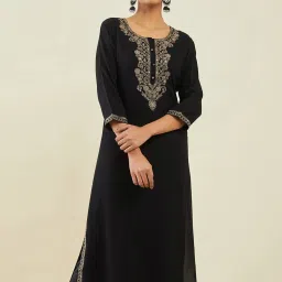 Soch Black Embroidered Straight Kurta image 4