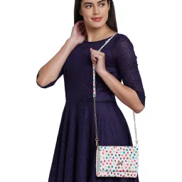 glo by globus Globus Women White Polka Dot Print Vegan Leather Envelope Wallet with Bow Detail image 2