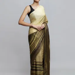 navyasa by liva Beige & Brown Printed Saree With Unstitched Blouse image 4