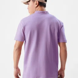 The Souled Store Lavender Regular Fit Mandarin Collar T-Shirt image 2