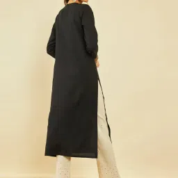 Soch Black Viscose Blend Straight Kurta with Sequin Embroidered Yoke image 2