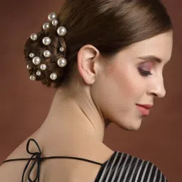 Panash Gold Toned & White Embellished Hair U-Pin image 2