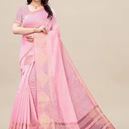 Saree Mall Pink Woven Saree With Unstitched Blouse image 1