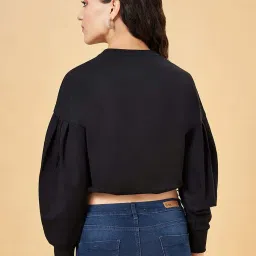 People by Pantaloons Black Cotton Embroidered Cropped Sweatshirt image 2