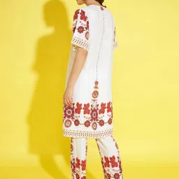 StyleStone White & Red Floral Crop Top With Trousers & Shrug image 2