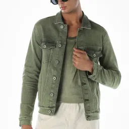 Jack & Jones Green Cotton Regular Fit Denim Jacket image 4