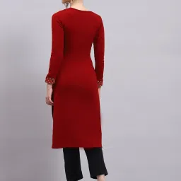 Monte Carlo Maroon Wool Blend Embroidered Full Sleeve Kurti image 2