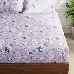 KOPA Envogue Lavender Microfibre Floral 152 TC Double Flat Bedsheet with 2 Pillow Covers image 2
