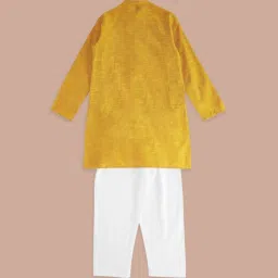 YU by Pantaloons Kids Mustard & White Cotton Self Pattern Full Sleeves Kurta Set image 2