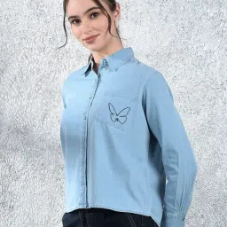 Crimsoune Club Blue Cotton Embroidered Long Sleeves Shirt image 4
