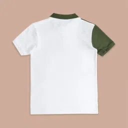 Pantaloons Junior White & Green Cotton Color Block Polo T-Shirt image 2