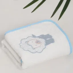 fabindia home Fabindia White & Blue Cotton Embroidery Hand Towel - Set of 1 image 1