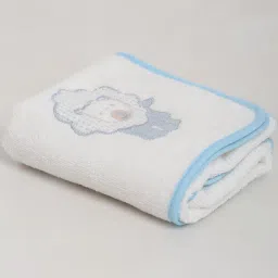 fabindia home Fabindia White & Blue Cotton Embroidery Hand Towel - Set of 1 image 2