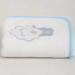 fabindia home Fabindia White & Blue Cotton Embroidery Hand Towel - Set of 1 image 3