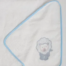 fabindia home Fabindia White & Blue Cotton Embroidery Hand Towel - Set of 1 image 4