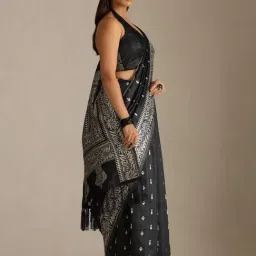 Soch Off White Tussar Embroidered Saree With Unstitched Blouse Piece image 3