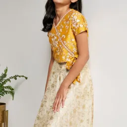 Global Desi Girl Mustard Floral Print Top image 5