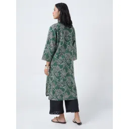 Utsa by Westside Dark Green Botanical Pattern Cotton Straight Kurta image 2