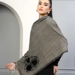 Mafadeny Black Regular Fit Self Design Stole image 2