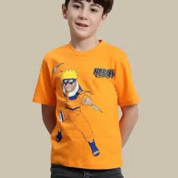 Kidsville Boys Orange Cotton Printed T-Shirt-image-60