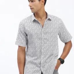 showoffff SHOWOFF White Cotton Slim fit Geometric Shirt image 2