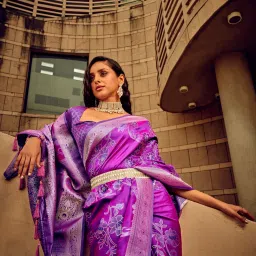 Saree Mall Purple Woven Sarees With Unstitched Blouse image 2