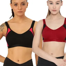 Lady Lyka Multicolor Non Wired Non Padded Sports Bra (Pack of 2) image 1