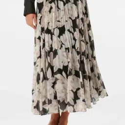 Forever New Black & White Floral Print Midi Pleated Skirt-image-99