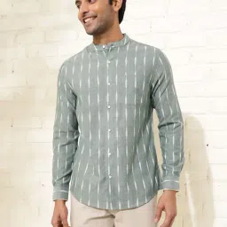 Fabindia Green Cotton Slim Fit Woven Shirts-image-10