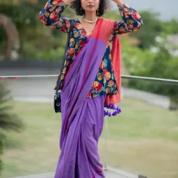 Suta Blue Solid Saree-image-36