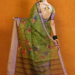 Saree Mall Green Printed Sarees With Unstitched Blouse image 2