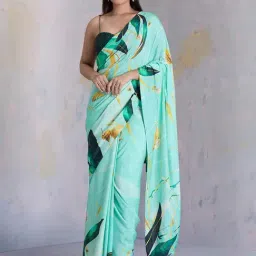 navyasa by liva Green Printed Saree With Unstitched Blouse-picture-6