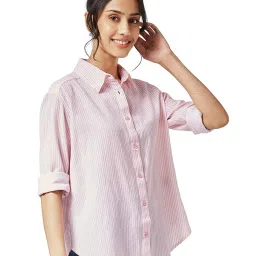The Souled Store Pink Striped Shirt image 1