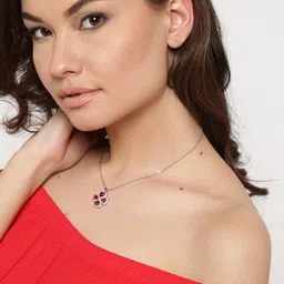 Jewels Galaxy Red & Silver-Toned Platinum-Plated CZ Stone-Studded Pendant with Chain-picture-34