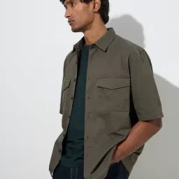 WES Casuals by Westside Dark Olive Relaxed-Fit Cotton Shirt-picture-26