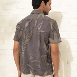 Fabindia Grey Cotton Straight Fit Printed Shirt image 2