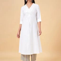 Rangmanch by Pantaloons White Cotton Embroidered A Line Kurta-picture-25