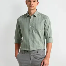 Arrow Green Cotton Slim Fit Striped Shirt-picture-26
