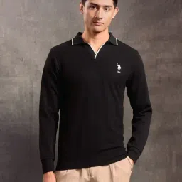 U.S. Polo Assn. Denim Co. Black Slim Fit Self Pattern Polo T-Shirt image 1